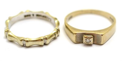 Lot 189 - An 18ct white gold diamond solitaire ring and a bamboo link ring, stamped 'C. AZZOPARDI & SONS' (2)