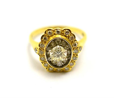 Lot 192 - An 18ct gold diamond cluster ring, the barrel shaped cluster comprising a central round...