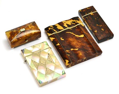 Lot 200 - A tortoiseshell card case, a mother-of-pearl card case, tortoiseshell box and a tortoiseshell...