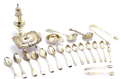 Lot 202 - Assorted silver flatware and a sugar sifter