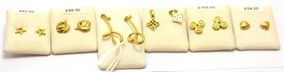 Lot 217 - Six pairs of 9ct gold earrings