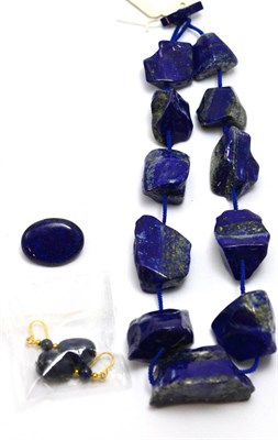 Lot 219 - A contemporary lapis laziuli necklace, earrings and brooch