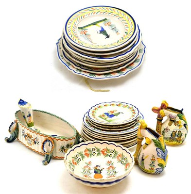 Lot 225 - Tray of assorted Quimper including decorative plates, oval dish, cornucopia, etc