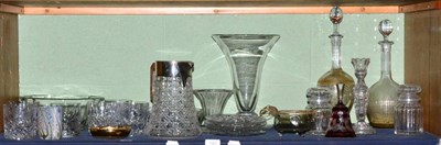 Lot 243 - Sundry glassware comprising: Baccarat Nancy pattern decanter, another decanter, flower vase,...