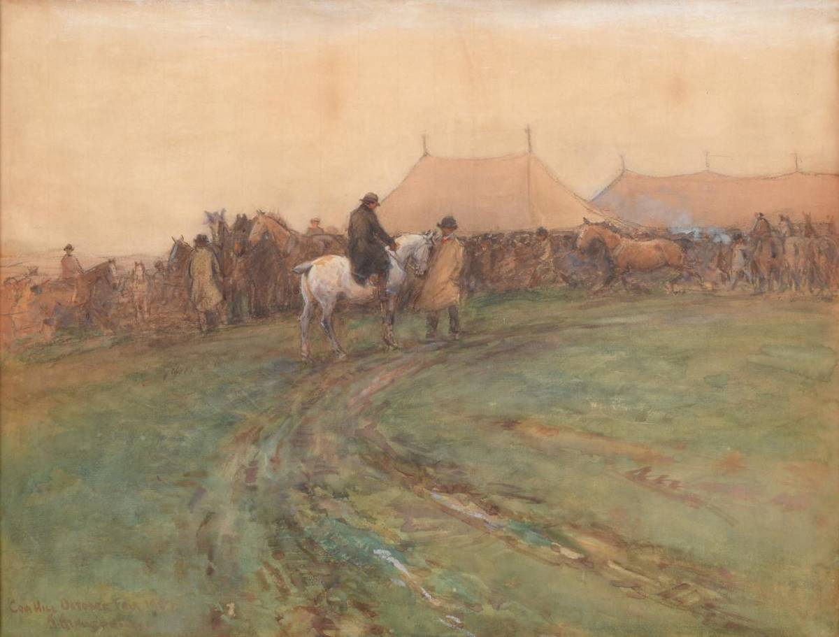 Lot 7 - John Atkinson (1863-1924)  "Cow Hill, October Fair " Signed and inscribed, watercolour, 46.5cm...