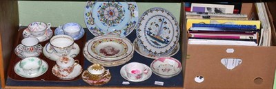 Lot 247 - Shelf of decorative ceramics including polychrome Delft, early 19th century cups and saucers...