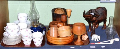 Lot 255 - Shelley tea set, bamboo brush pot, carved water buffalo, modern treen etc (one shelf)