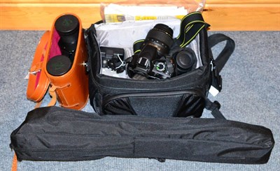 Lot 280 - Assorted photography equipment including ANIKON D3100 18-55  / 3.5-5.6G VR Digital camera;...