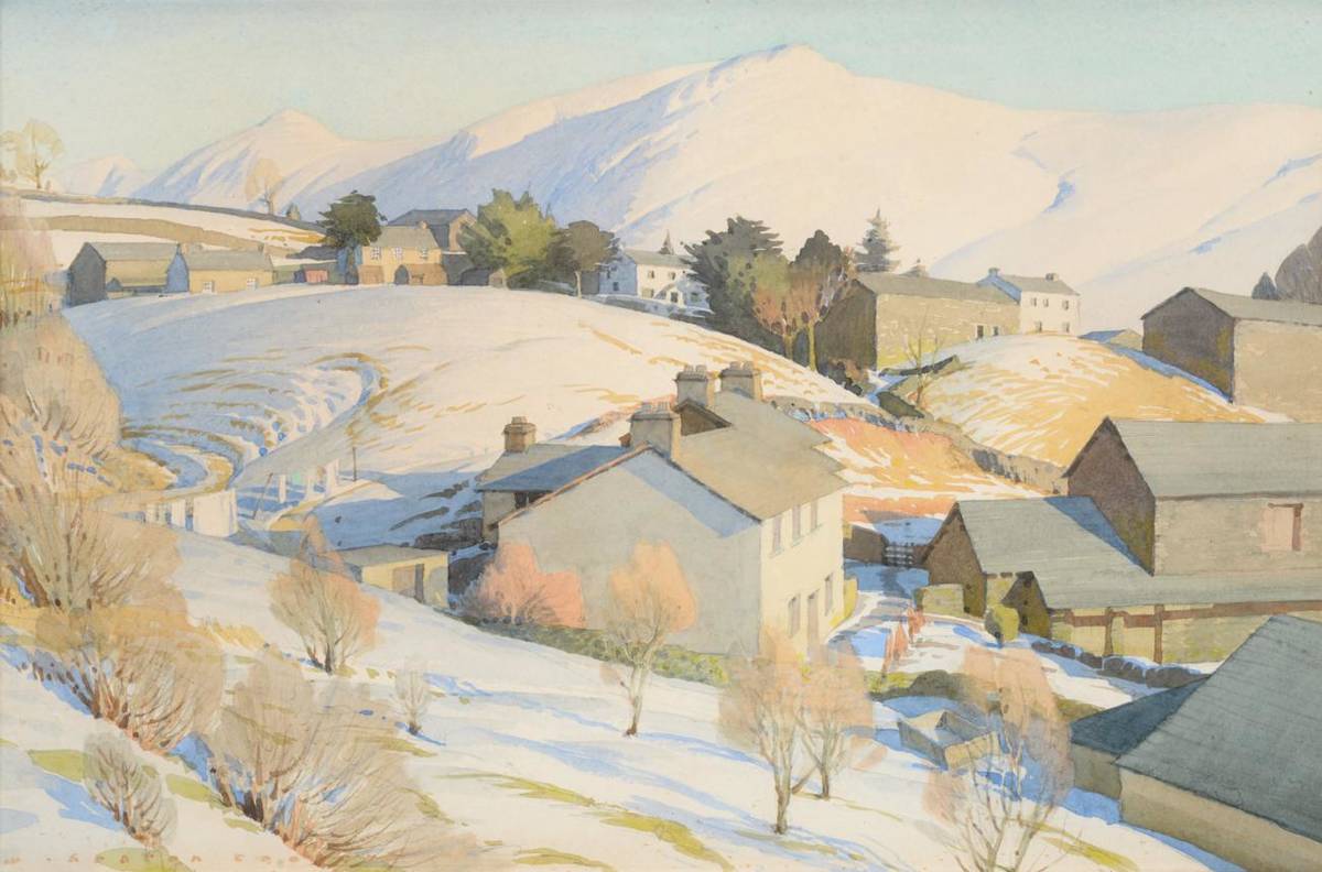 Lot 12 - William Heaton Cooper (1903-1995)  View of Troutbeck in snow Signed, pencil and watercolour, 32.5cm