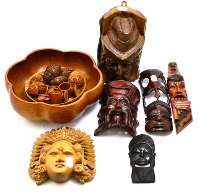 Lot 299 - Assorted carved wood pomanders and items of treen