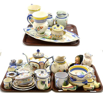 Lot 300 - Quantity of assorted Quimper pottery including jugs, oval serving dish, pin trays, miniature...