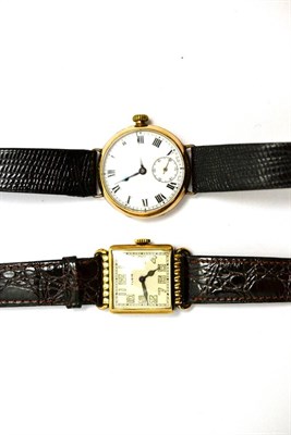 Lot 334 - A gentleman's enamel dial wristwatch, 9ct gold case, movement signed Zenith, and a plated...