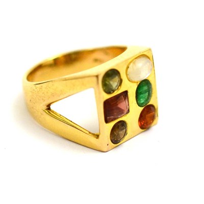 Lot 342 - A multi gem set ring stamped '18K'