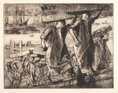 Lot 18 - Sir Frank Brangwyn RA, RWS, RBA (1867-1956)   "Billingsgate Fish Porters " (1920) Signed,...