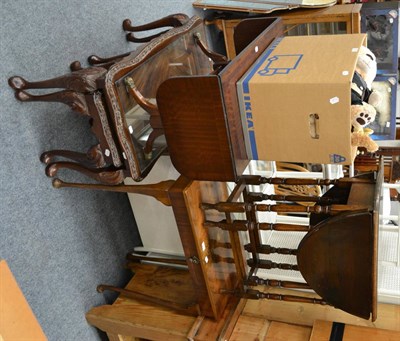 Lot 1024 - A nest of three reproduction walnut occasional tables, a walnut side table, a small mahogany...