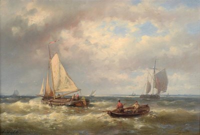 Lot 22 - Attributed to Abraham Hulk the Elder (1813-1897) Rowing boat and fishing smacks in choppy seas...