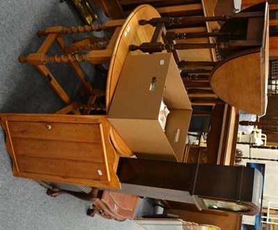 Lot 1042 - An oak grandmother clock, a small pine corner cupboard, a quantity of ceramics and ornamental items