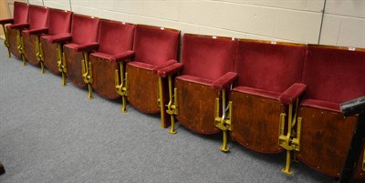 Lot 1059 - Three rows of three cinema seats with red velour upholstery