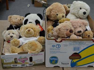 Lot 1066 - Eleven assorted modern teddy bears and a panda (two boxes)