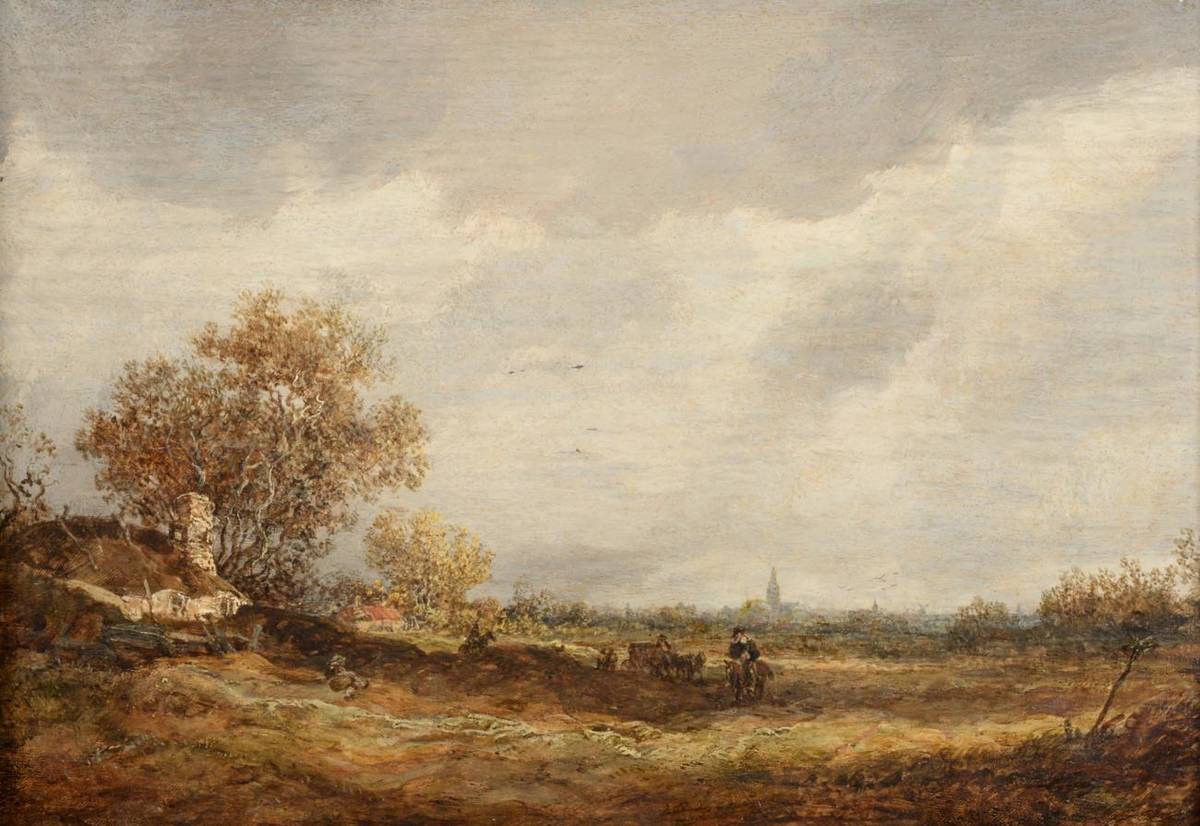 Lot 28 - Follower of Jan Josefsz. van Goyen (1596-1656) Dutch Landscape with travelling figures With...