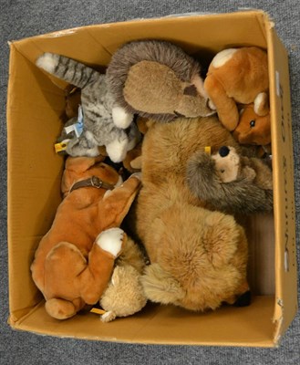 Lot 1081 - Steiff modern soft toys including a pair of hedgehogs, two bears, seated doe, cat, etc