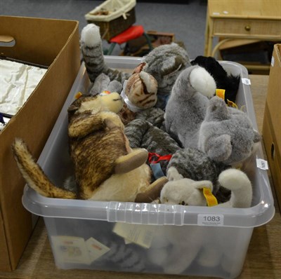 Lot 1083 - Steiff Mungo the Meerkat and various Steiff and other tabby cats etc (one box)