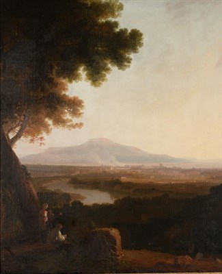 Lot 30 - Follower of Richard Wilson (1714-1782) Figures surveying a town beside a river Oil on canvas,...