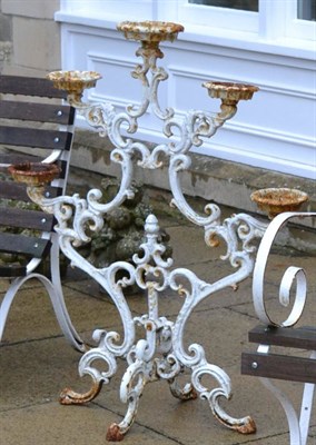 Lot 1119 - White painted wrought iron plant or candle stand with five branches