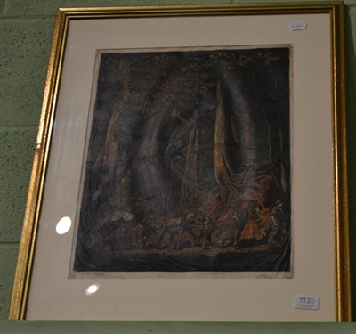 Lot 1130 - Hayden Mackey (1883-1978) Horses pulling timber, woodblock on tissue, signed on the mount