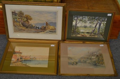 Lot 1141 - P Eastwood  (19th century), Italian lake scene, signed and dated 1864, watercolour on paper (a.f.)