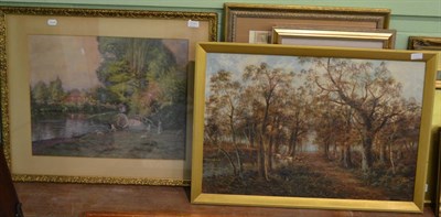 Lot 1145 - Watercolour, by H Sykes, together with an oil on canvas of cattle watering signed by F Walters (2)