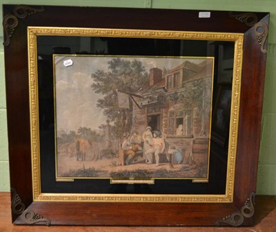 Lot 1146 - A large coloured mezzotint, The Ale House Door, in a mahogany and gilt frame with brass mounts...