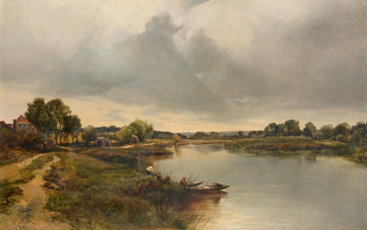 Lot 36 - Alfred Walter Williams (1824-1905)   "A calm morning on the Thames "  Initialled and dated...