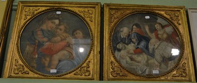 Lot 1153 - A pair of 19th century gilt gesso framed circular prints