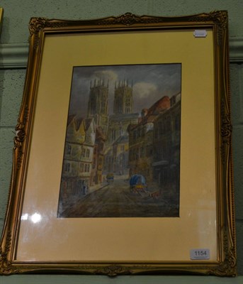 Lot 1154 - 19th century watercolour, Petergate, York signed E Nevil