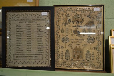 Lot 1159 - Framed pictorial sampler worked by Eliza Jane Wicks aged 10 years, 1847, 34cm by 44cm;...