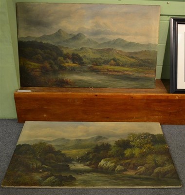 Lot 1169 - E Bennett (19th/20th century), river landscapes (a pair), large unframed oil on canvas (a.f.)