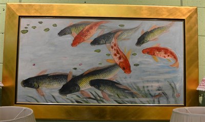 Lot 1170 - British School (contemporary), carp in water, monogrammed JK, oil on board