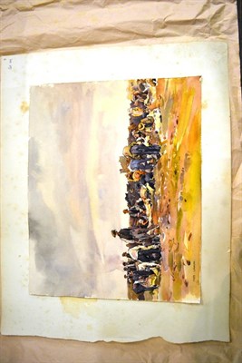 Lot 1171 - Fred Lawson, Farm Workers, watercolour unframed