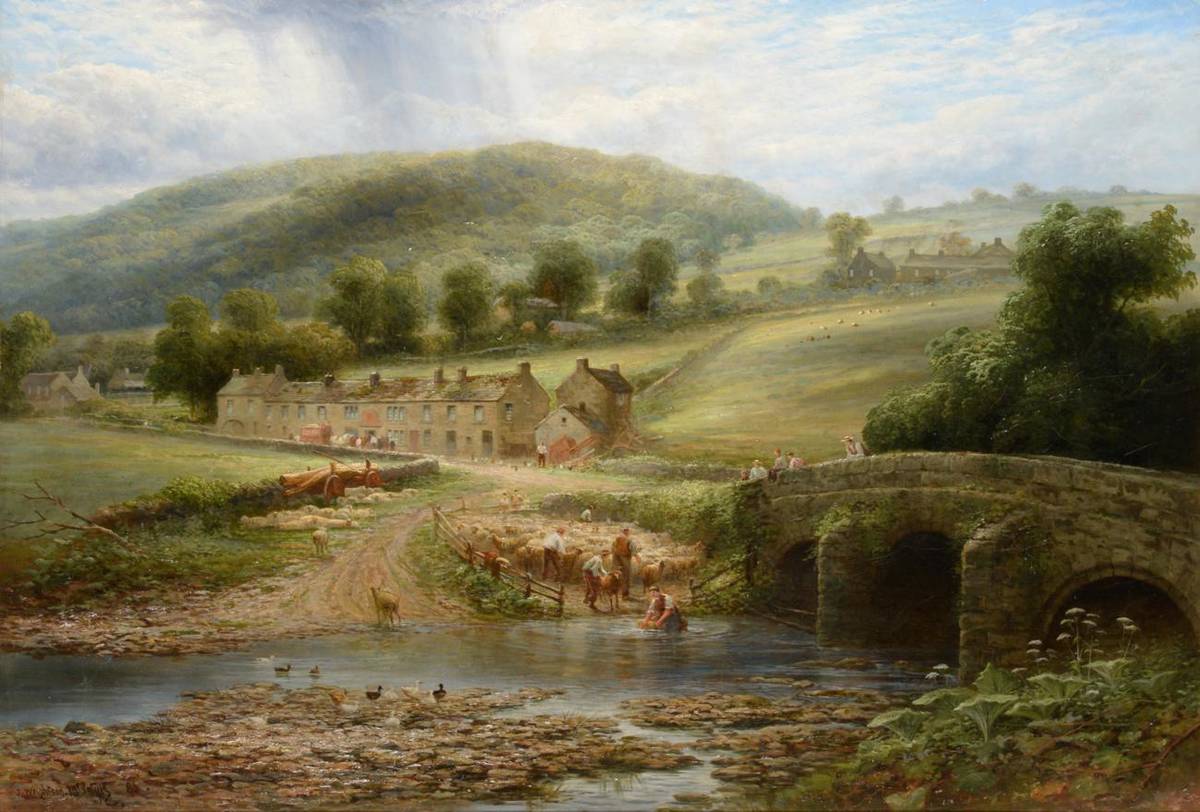 Lot 42 - Joseph Wrightson McIntyre (1841-1897)  "Grindleford Bridge, Derbyshire " Signed and dated...