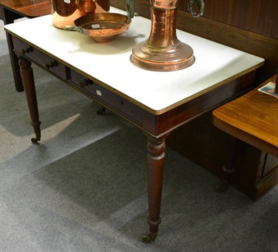 Lot 1194 - Victorian mahogany table with two drawers and later top