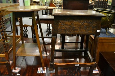 Lot 1201 - Edwardian two tier occasional table and carved oak bible box with hinged cover (2)