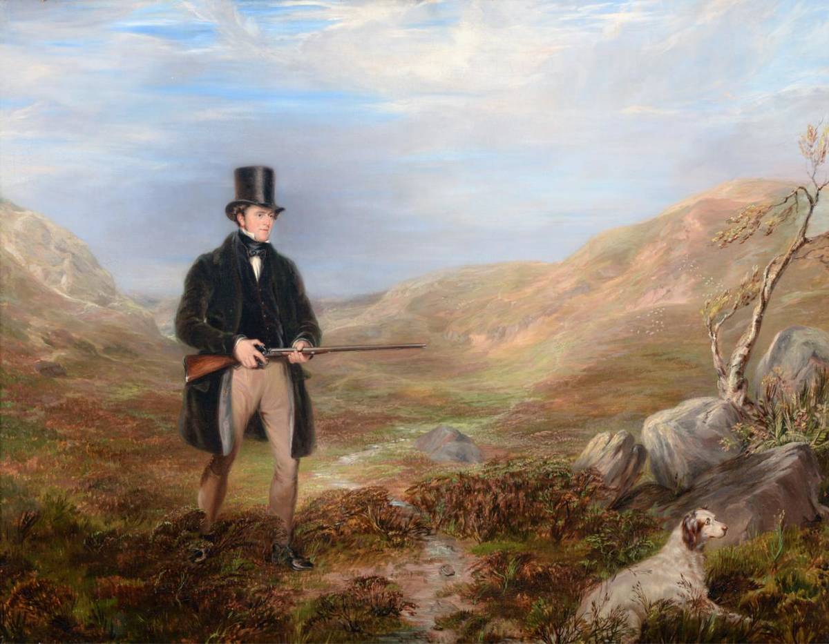 Lot 44 - Thomas Bretland (1802-1874) Gentleman out shooting Oil on canvas, 68.5cm by 89.5cm  See...