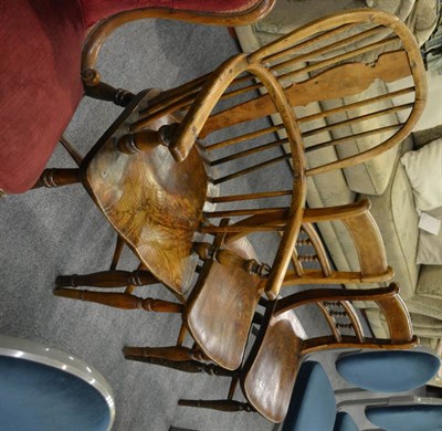 Lot 1257 - 19th century yew Windsor armchair and two country dining chairs with bead backs (3)