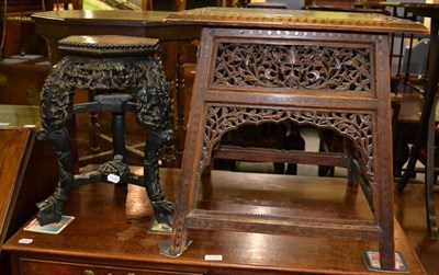 Lot 1263 - An Eastern brass inlaid carved occasional table with square top and a Chinese carved hardwood plant