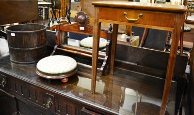 Lot 1283 - A small mahogany occasional table with single drawer, a stained oak planter, a circular...