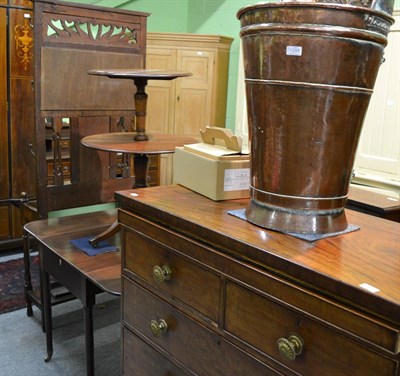 Lot 1288 - Dutch copper grape hod and a small drop leaf table