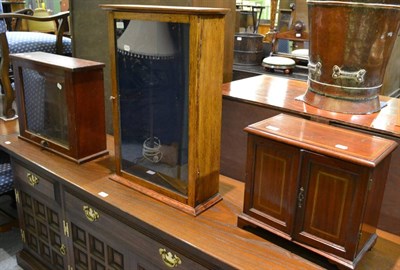 Lot 1292 - Edwardian inlaid smokers cabinet and two wall cabinets (3)