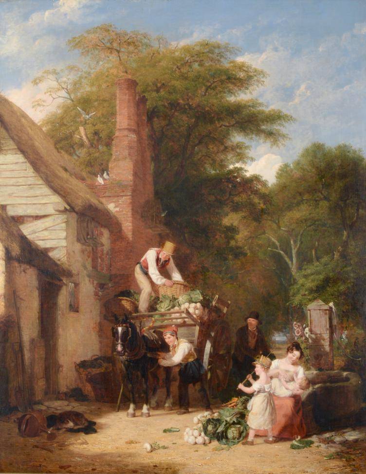 Lot 54 - Attributed to William Frederick Witherington (1785-1865)  Unloading a farmyard cart...