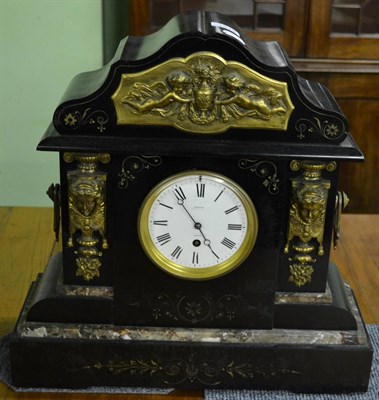 Lot 1312 - A late Victorian black slate mantel clock